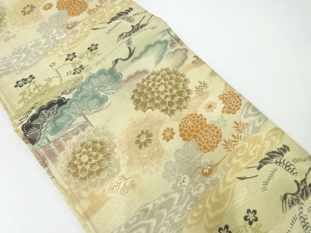 JAPANESE KIMONO / ANTIQUE MARU OBI / WOVEN FLOWERS & BIRDS